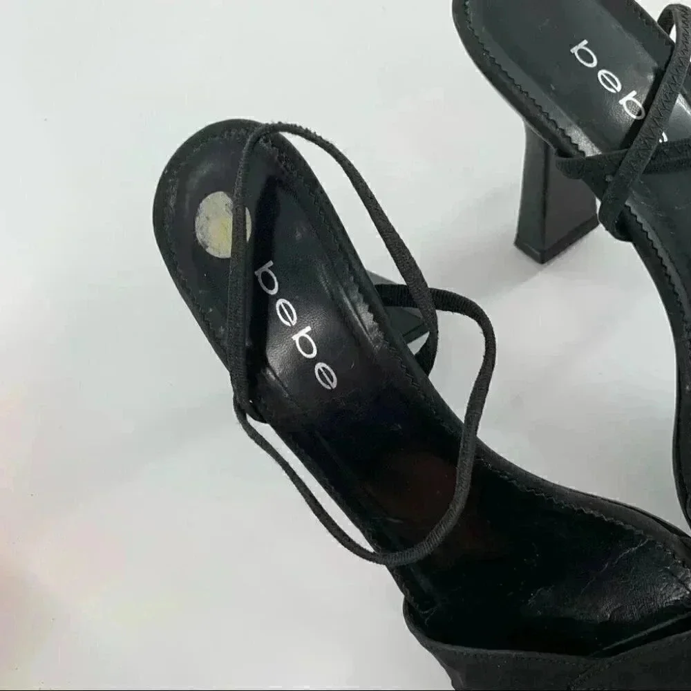 Bebe heels size 10 black stain square toe formal vintage Y2k minimalist party